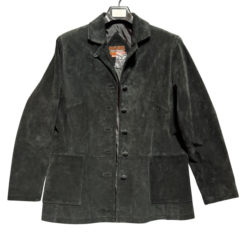 Stan Herman Studio Suede Leather Chore Jacket Coat Womens M Button Front Pockets